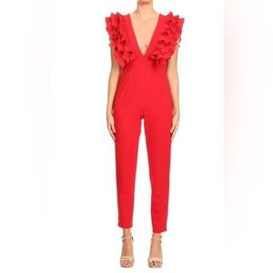 NWT INA boutique v-neck red ruffle shoulder jumpsuit size Small